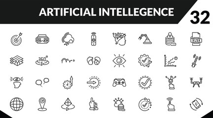 outline artificial intellegence icons set. editable linear stereoscope, cloud computing, remote control, and other 29 icons in this category isolated on transparent background.