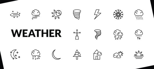 outline weather icons set. editable linear blanket of fog, eclipse, tornado, and other 15 icons in this category isolated on transparent background.