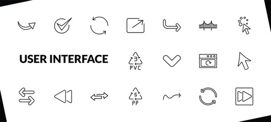 outline user interface icons set. editable linear right, refresh button, export arrow, and other 15 icons in this category isolated on transparent background.