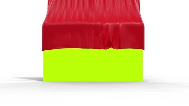 un rideau rouge se soul&egrave;ve et r&eacute;v&egrave;le un fond vert pour incrustation de l'image ou vid&eacute;o de votre choix - rendu 3D