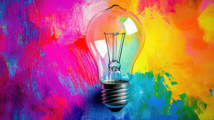vibrant light bulb against colorful abstract background, symbolizing creativity and inspiration. bright colors evoke sense of energy and innovation