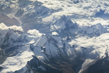 Aerial view of the Valais Alps with the mountains Dent Blanche and Matterhorn, and Gorner Glacier,...