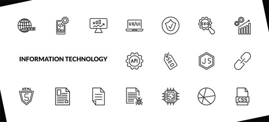 outline information technology icons set. editable linear mobile development, seo monitoring, ux de, and other 15 icons in this category isolated on transparent background.