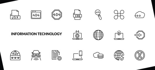 outline information technology icons set. editable linear 404 error, error 404, css, and other 15 icons in this category isolated on transparent background.
