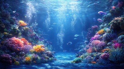 Naklejka premium very realistic images Underwater coral reef with fish turtles and jellyfish