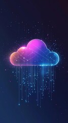 Futuristic Neon Cloud Design Representing Digital Data and Connectivity