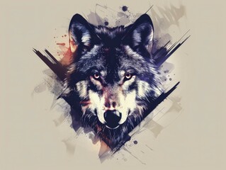 Dynamic abstract illustration of a wolf with splatter on a beige background, ai generated, AI generated