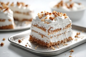A single slice of cake sits atop a pan, ready to be served