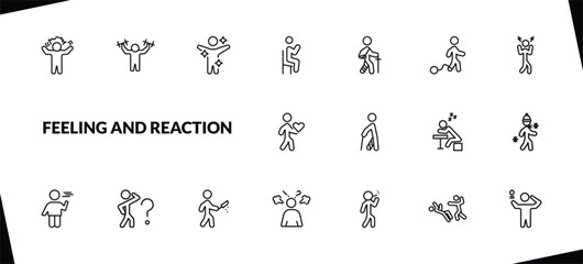 outline feeling and reaction icons set. editable linear strong human, fresh human, satisfied human, and other 15 icons in this category isolated on transparent background.