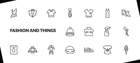 outline fashion and things icons set. editable linear suit with bow tie, safety shirt, stripped tie, and other 15 icons in this category isolated on transparent background.