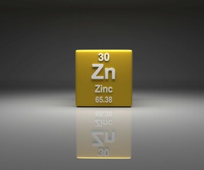 Cube with Zinc number 30 periodic table, 3d rendering