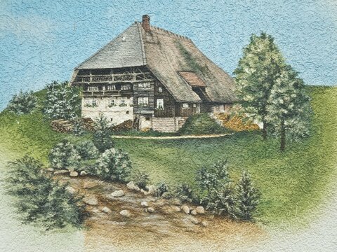 Fa&ccedil;ade painting of a Black Forest farm, near Schramberg, Bernecktal, Black Forest, Baden-W&uuml;rttemberg, Germany, Europe