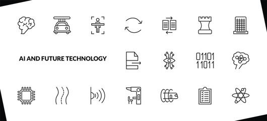 outline ai and future technology icons set. editable linear high speed tube, body scan, replacement, and other 15 icons in this category isolated on transparent background.