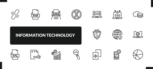 outline information technology icons set. editable linear php, smart car, error, and other 14 icons in this category isolated on transparent background.