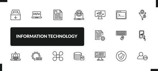 outline information technology icons set. editable linear ux de, article, seo badge, and other 14 icons in this category isolated on transparent background.