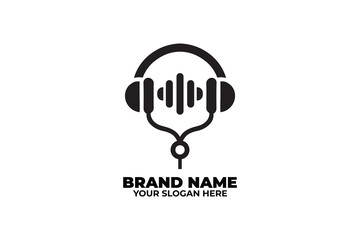 Monochrome logo of Headphones with Integrated Waveform