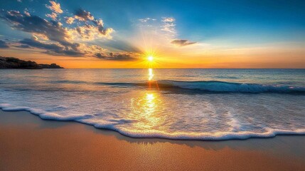 Obraz premium Golden Sunset Beach Scene, A Serene Coastal View