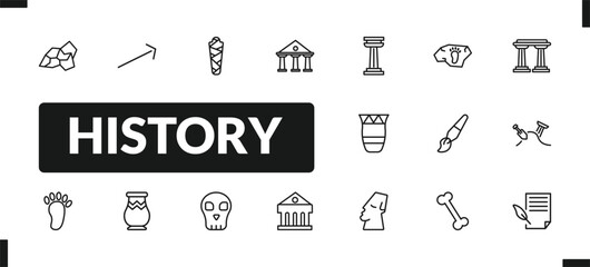 outline history icons set. editable linear arrow, mummy, greek, and other 14 icons in this category isolated on transparent background.