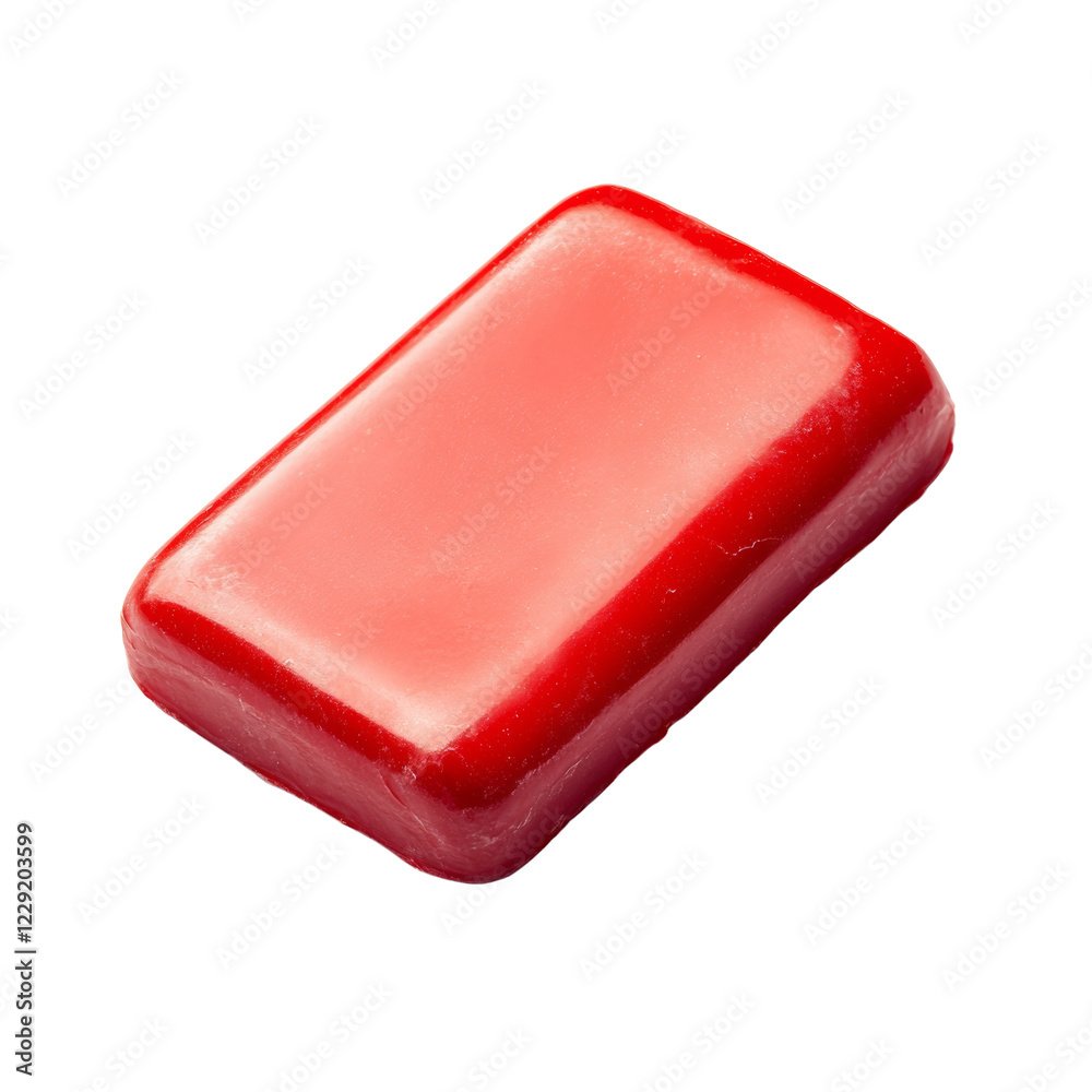 Poster a single rectangular bar of bright red soap is shown isolated against a black background.