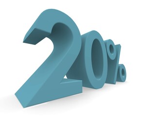 Twenty percent in turquoise on a white background 3d rendering