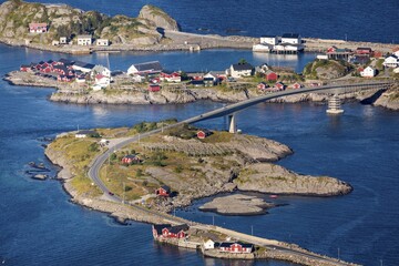 View from Reinebringen, Reinebriggen, 442m, view towards Hamnoy, Moskenes, Moskenesøy, Lofoten,...