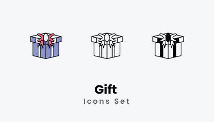 Gift  Icons thin line and glyph vector icon stock illustration