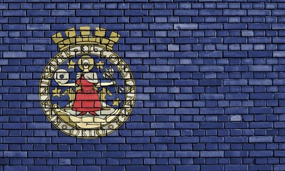 Flag of Oslo painted on brick wall