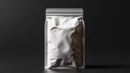 white pet food bag mockup on a sleek black background, perfect for displaying custom branding, logos, and packaging design concepts.