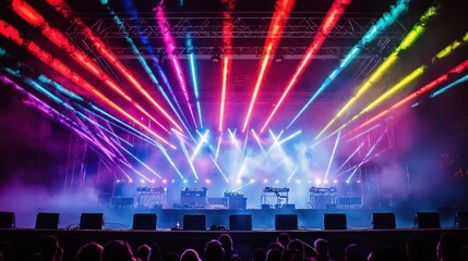 Vibrant Laser Lights Dance Over a Stage During a Live Music Concert