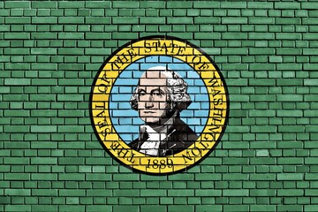 Flag of Washington painted on brick wall