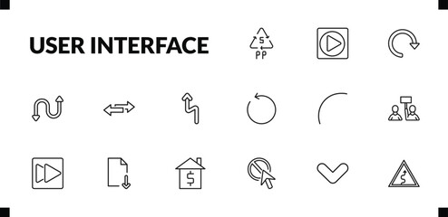outline user interface icons set. editable linear play video button, redo arrow, bending, and other 12 icons in this category isolated on transparent background.