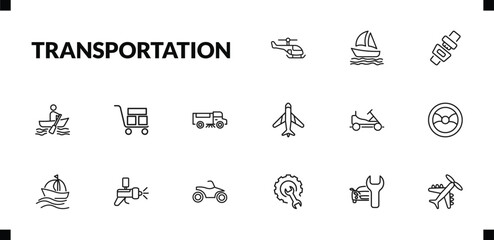 outline transportation icons set. editable linear sail boat, seatbelt, boating, and other 12 icons in this category isolated on transparent background.