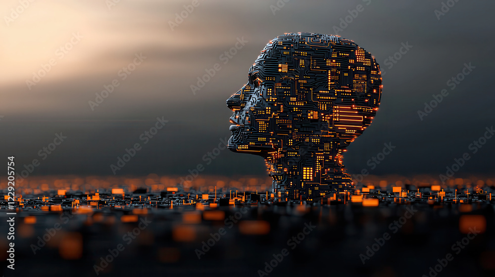 Leinwandbilder high tech AI brain made of glowing circuitry, symbolizing advanced technology and innovation. intricate design reflects futuristic landscape
