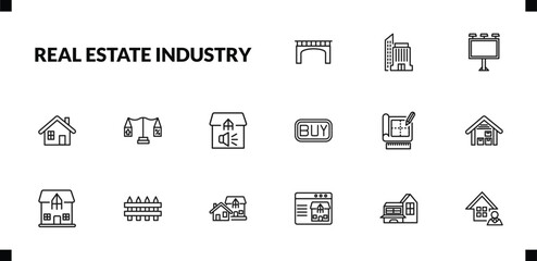 outline real estate industry icons set. editable linear office building, billboard, property, and other 12 icons in this category isolated on transparent background.
