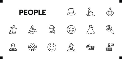 Fototapeta premium outline people icons set. editable linear man vacuuming, baby smile, sweeper working, and other 12 icons in this category isolated on transparent background.