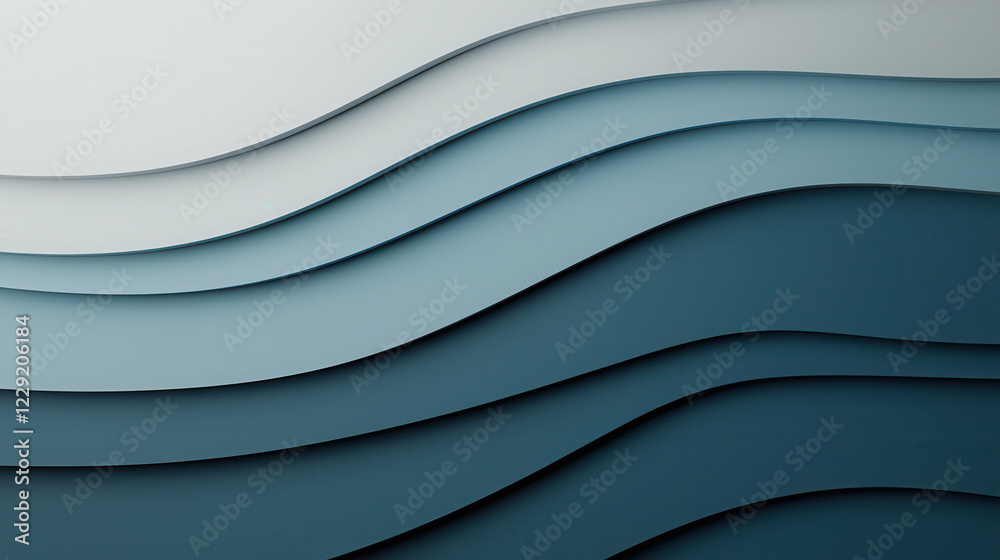 Poster mesmerizing abstract design featuring layered waves in various shades of blue and green, creating soothing visual effect