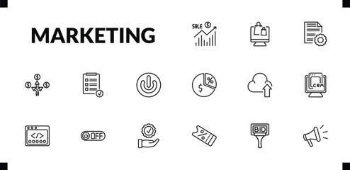 outline marketing icons set. editable linear online store, content management, diversify, and other 12 icons in this category isolated on transparent background.