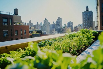 Fototapeta premium A rooftop garden with a beautiful cityscape view