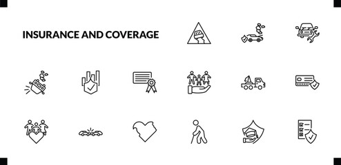 outline insurance and coverage icons set. editable linear engine problems, vehicle repair, overturned car, and other 12 icons in this category isolated on transparent background.