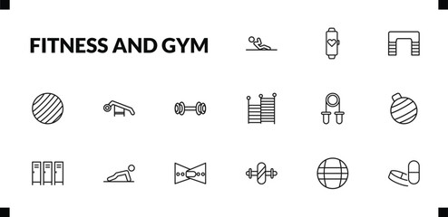 outline fitness and gym icons set. editable linear fitness tracker, fitness step, gymnastic ball, and other 12 icons in this category isolated on transparent background.