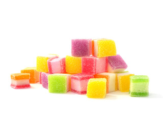Square shape jelly candy isolated on white background, candy dessert colorful