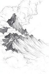 Majestic Mountain Range Above the Clouds . Children coloring page