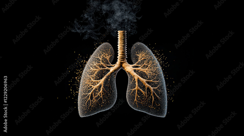 Aufkleber realistic high resolution close up of human lung with intricate details, showcasing branching structure and smoke effects, symbolizing respiratory health and vitality