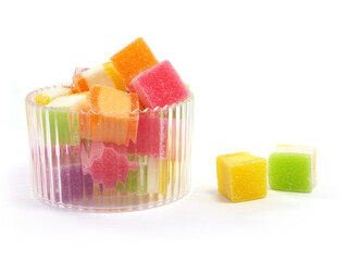 Square shape jelly candy isolated on white background, candy dessert colorful