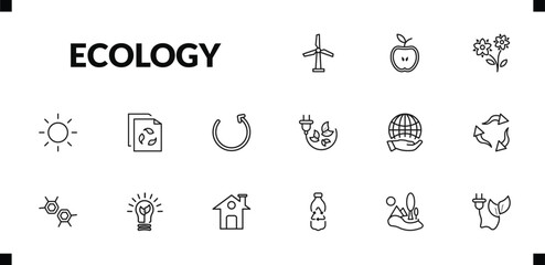 outline ecology icons set. editable linear half, two flowers, sunlight, and other 12 icons in this category isolated on transparent background.