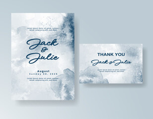 Wedding card invitation template with hand painted watercolor splash