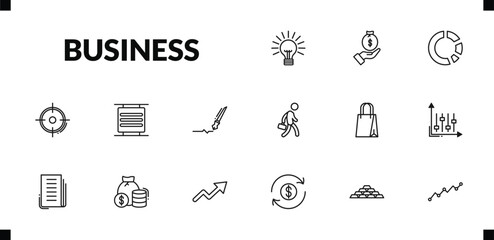 outline business icons set. editable linear give money, pie chart statistics, target, and other 12 icons in this category isolated on transparent background.