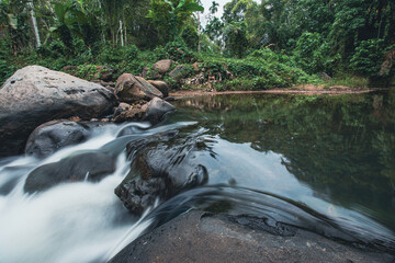 Water Flowing Around Rocks in a Forest River