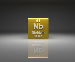 Cube with Niobium number 41 periodic table, 3d rendering