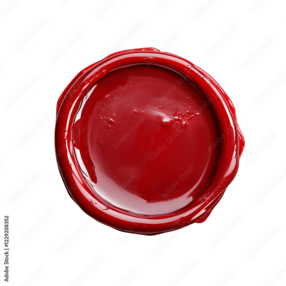 Aufkleber the image shows a close-up view of a single, shiny red wax seal against a solid black background.